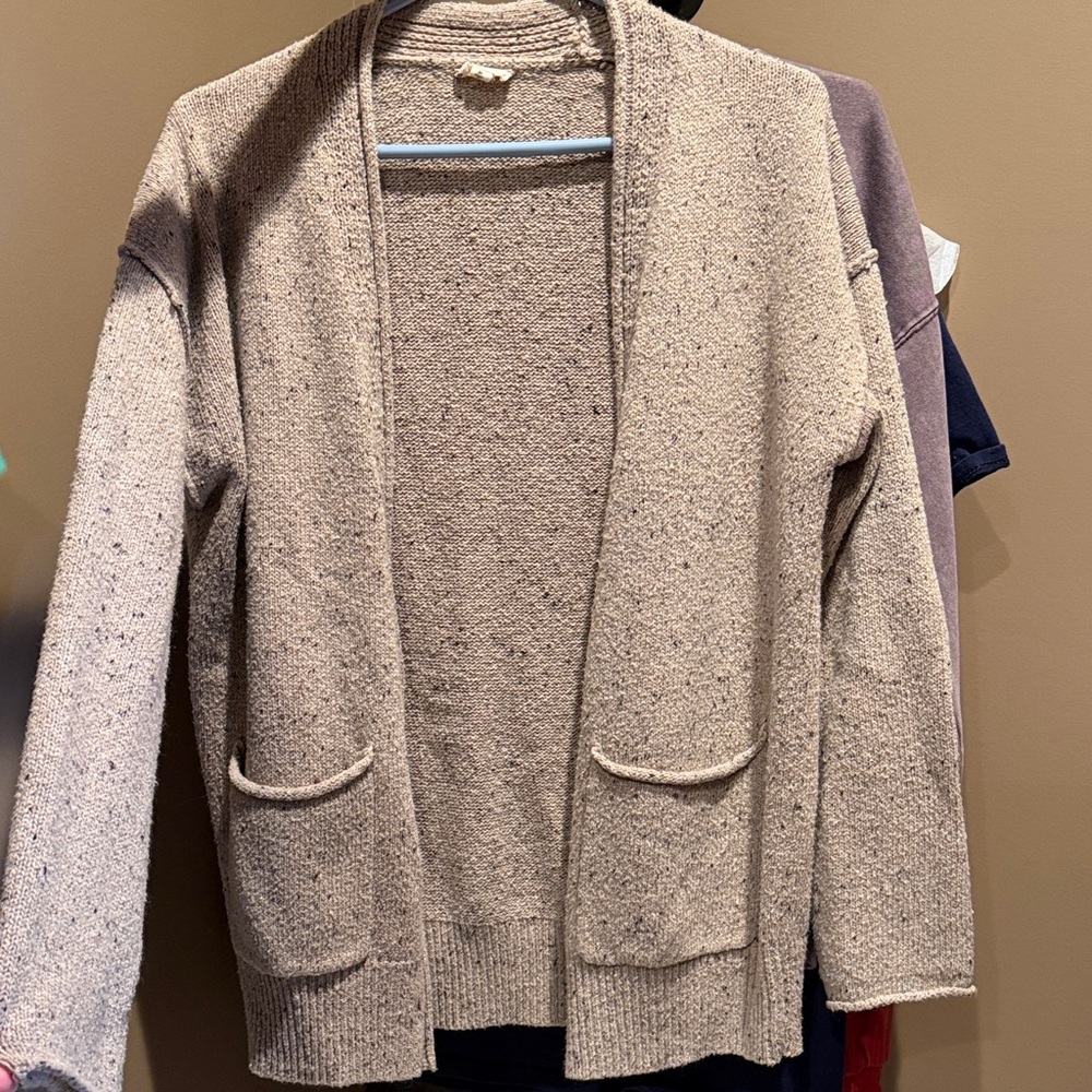 Hem & Thread Speckled Tan Open-Front Cardigan